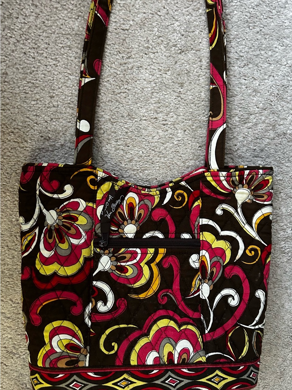 Vera Bradley Quilted Floral Tote in Yellow & Brown Purse Ladies Handbag